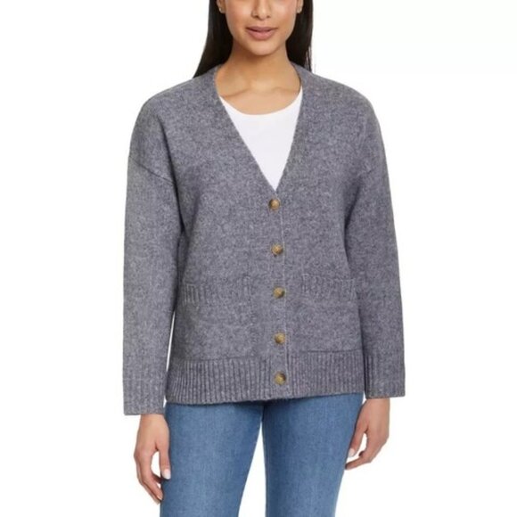 Ella Moss Women's Relaxed Boyfriend Fit Button-Up Cardigan, Gray, Size M - Picture 6 of 6